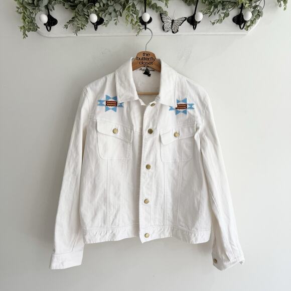Ralph Lauren Polo Jeans Southwestern Indian Beaded White Aztec Denim Jacket XL - Picture 1 of 4